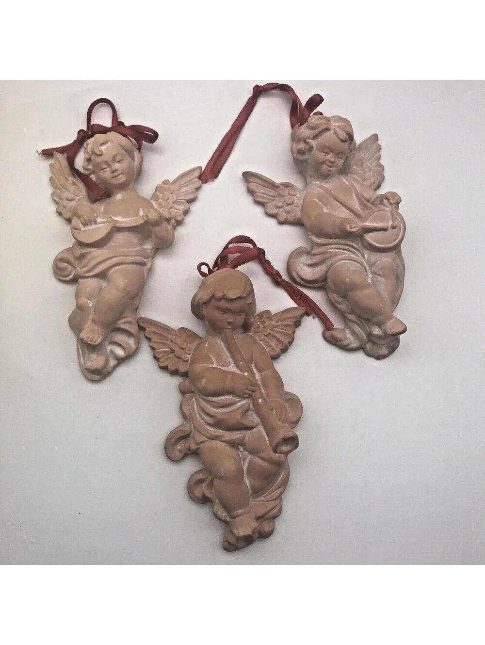 Vtg Angel Ornaments Instruments Wall Hanging Korea Terracotta 6” Christmas
